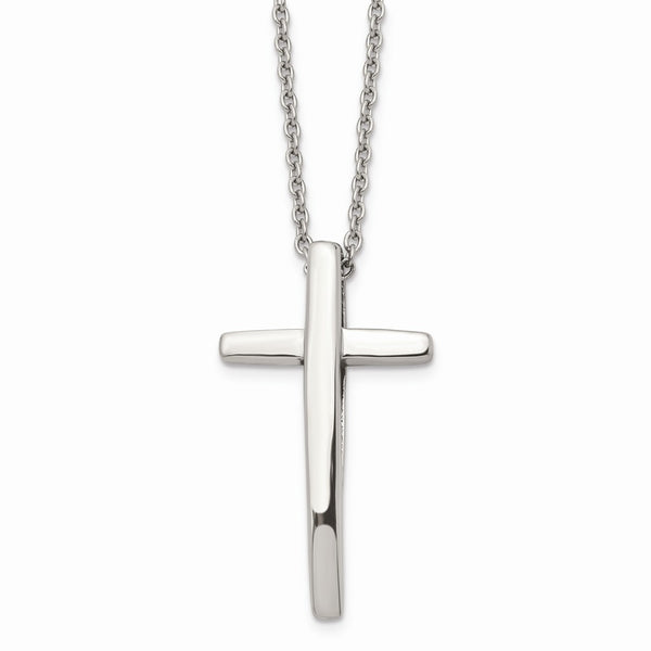 Stainless Steel Polished Cross 18in Necklace