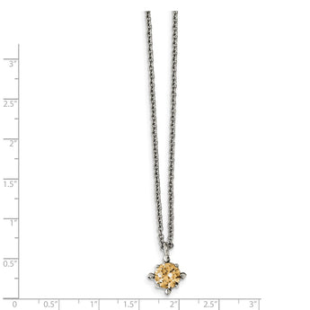 Stainless Steel Champagne CZ Pendant 18in Necklace