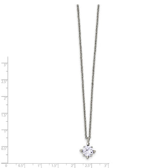 Stainless Steel Lavender CZ Pendant 18in Necklace