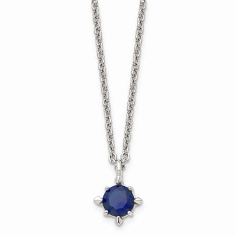 Stainless Steel Blue CZ Pendant 18in Necklace