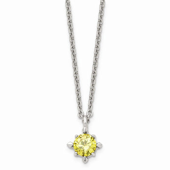 Stainless Steel Yellow CZ Pendant 18in Necklace