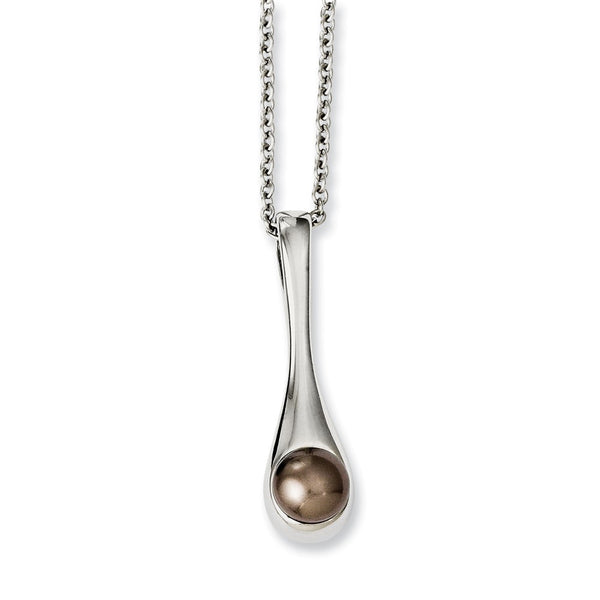 Stainless Steel Brown Simulated Pearl Polished 18in Necklace