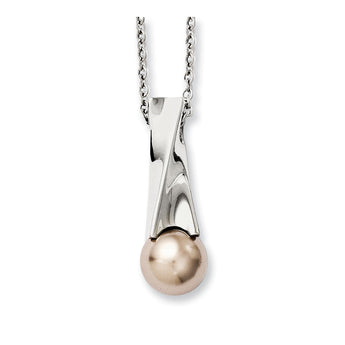 Stainless Steel Champagne Simulated Pearl Pendant Necklace