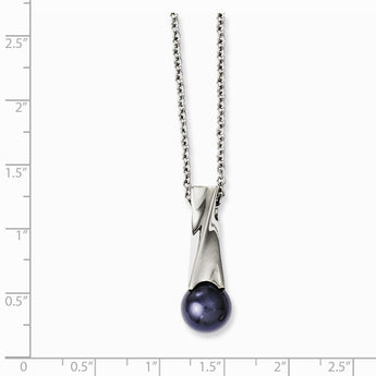 Stainless Steel Blue Simulated Pearl Polished Pendant 18in Necklace