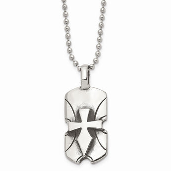 Stainless Steel Dagger Cross Dog Tag 20in Necklace