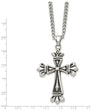 Stainless Steel Polished & Antiqued Cross 24in Necklace
