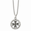 Stainless Steel Polished & Antiqued Cross in Circle 22in Necklace