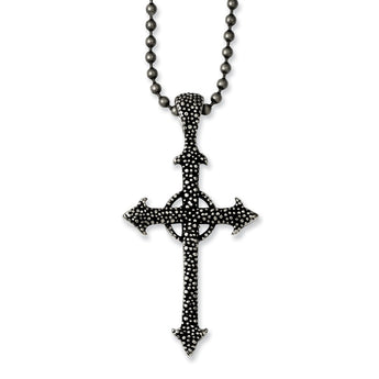 Stainless Steel Antiqued & Textured Cross 24in Necklace