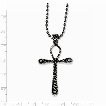 Stainless Steel Antiqued & Textured Cross 24in Necklace