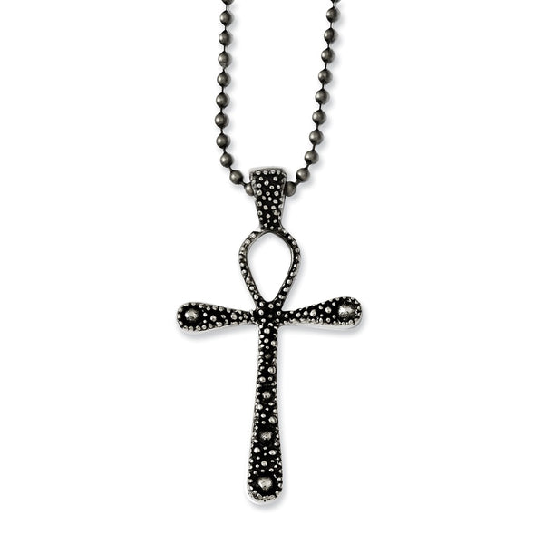 Stainless Steel Antiqued & Textured Cross 24in Necklace