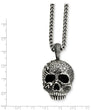 Stainless Steel Antiqued & Textured Skull 24in Necklace