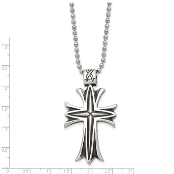 Stainless Steel Polished & Antiqued Cross 24in Necklace