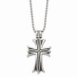 Stainless Steel Polished & Antiqued Cross 24in Necklace