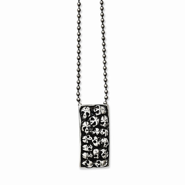 Stainless Steel Polished & Antiqued Skulls 24in Necklace
