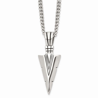 Stainless Steel Polished & Antiqued Dagger 22in Necklace