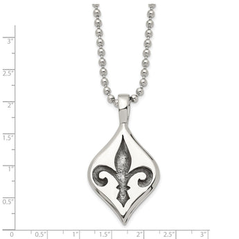 Stainless Steel Antiqued & Polished Fleur de lis Necklace