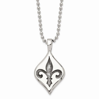 Stainless Steel Antiqued & Polished Fleur de lis Necklace