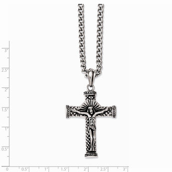 Stainless Steel Antiqued & Polished Crucifix 24in Necklace