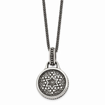 Stainless Steel Antiqued & Polished Star of David Necklace