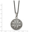 Stainless Steel Polished & Antiqued Cross Circle 22in Necklace