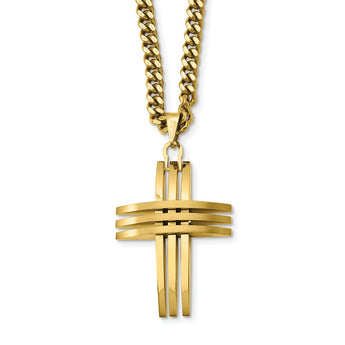 Stainless Steel Gold IP-plated Cross Pendant Necklace