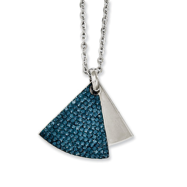 Stainless Steel Blue Crystal & Brushed Triangles Necklace