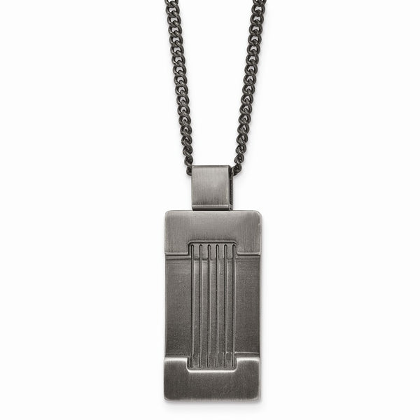 Stainless Steel Antiqued Dog Tag 22in Necklace