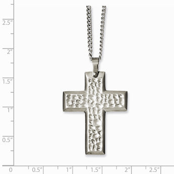 Stainless Steel Textured & Polished Cross 20in Necklace