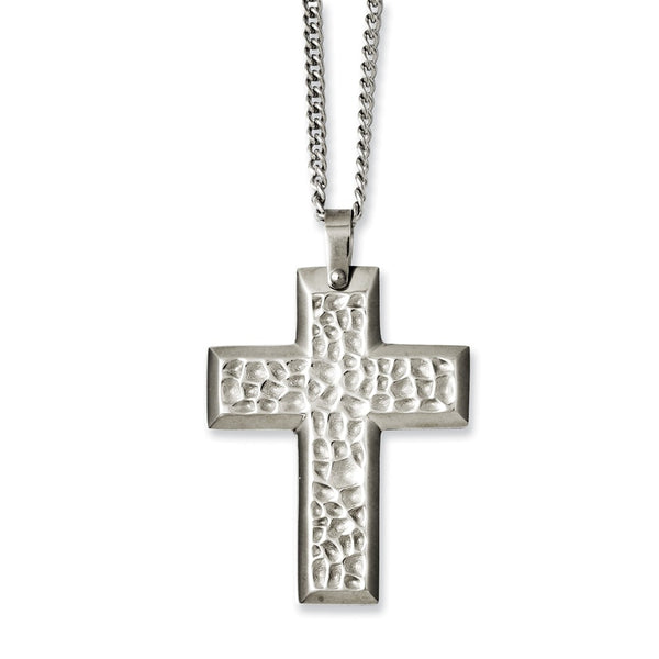 Stainless Steel Textured & Polished Cross 20in Necklace