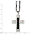 Stainless Steel Black IP-plated Wire w/CZs Cross 24in Necklace