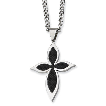 Stainless Steel Carbon Fiber Cross Necklace