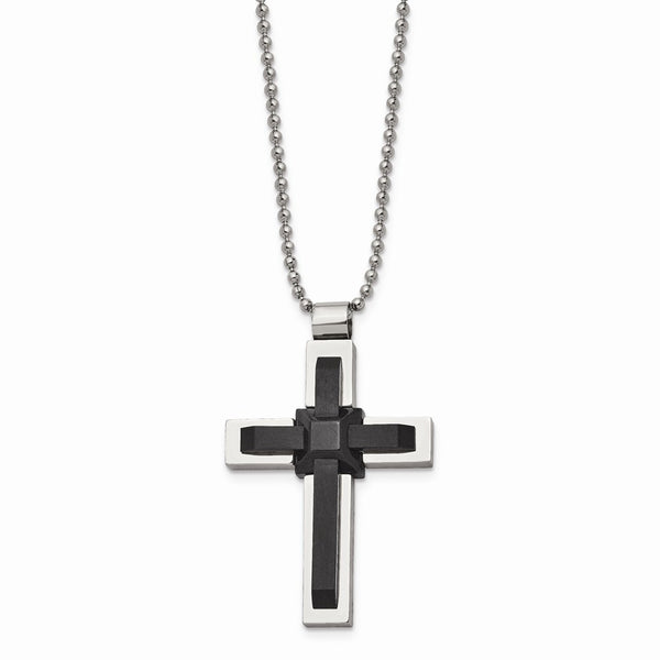 Stainless Steel Black IP-plated and Polished Cross 20in Necklace