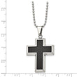 Stainless Steel Polished w/Carbon Fiber Inlay Cross 22in Necklace