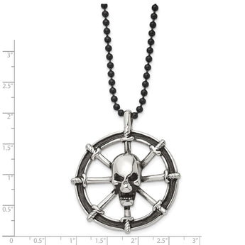 Stainless Steel Antiqued Pirates Wheel w/Skull 30in Necklace