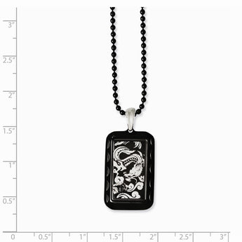 Stainless Steel Black IP-plated w/Dragon Dog Tag 20in Necklace