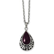 Stainless Steel Antiqued & Purple Cat's Eye Teardrop 20in Necklace