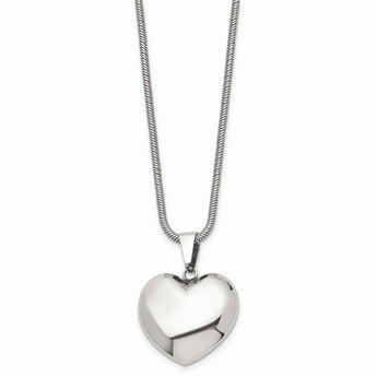 Stainless Steel Polished Puff Heart 20in Necklace