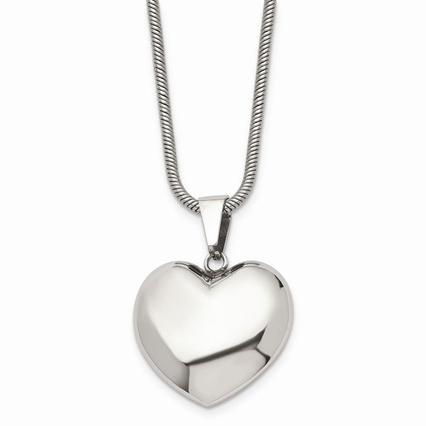 Stainless Steel Polished Puff Heart 20in Necklace