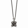 Stainless Steel Antiqued & Black Agate & Fleur de lis Necklace