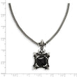 Stainless Steel Antiqued & Black Agate & Fleur de lis Necklace