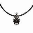 Stainless Steel Antiqued Crown with Black Glass Necklace