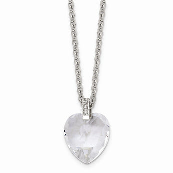 Stainless Steel Crystal Heart & CZs 18in Necklace