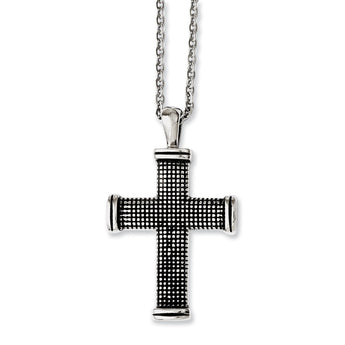 Stainless Steel Antiqued Cross 24in Necklace