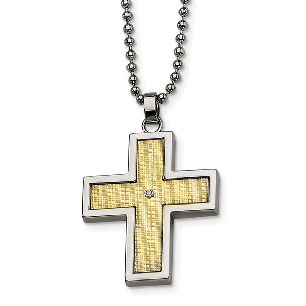 Stainless Steel 14k Gold-plated w/Diamond Accent Cross Necklace