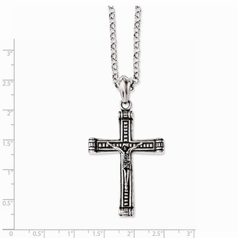 Stainless Steel Antiqued & Polished Crucifix 24in Necklace