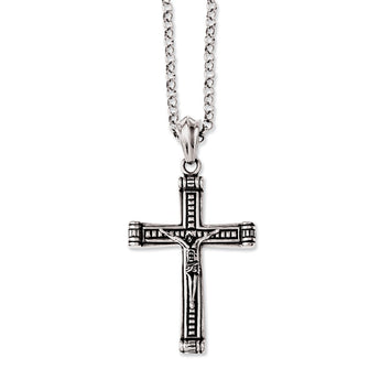 Stainless Steel Antiqued & Polished Crucifix 24in Necklace