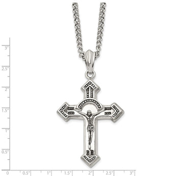 Stainless Steel Antiqued & Polished Crucifix 24in Necklace