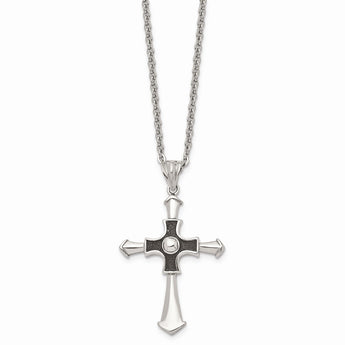 Stainless Steel Antiqued & Polished Cross 22in Necklace