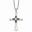 Stainless Steel Antiqued & Polished Cross 22in Necklace