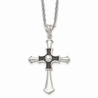 Stainless Steel Antiqued & Polished Cross 22in Necklace